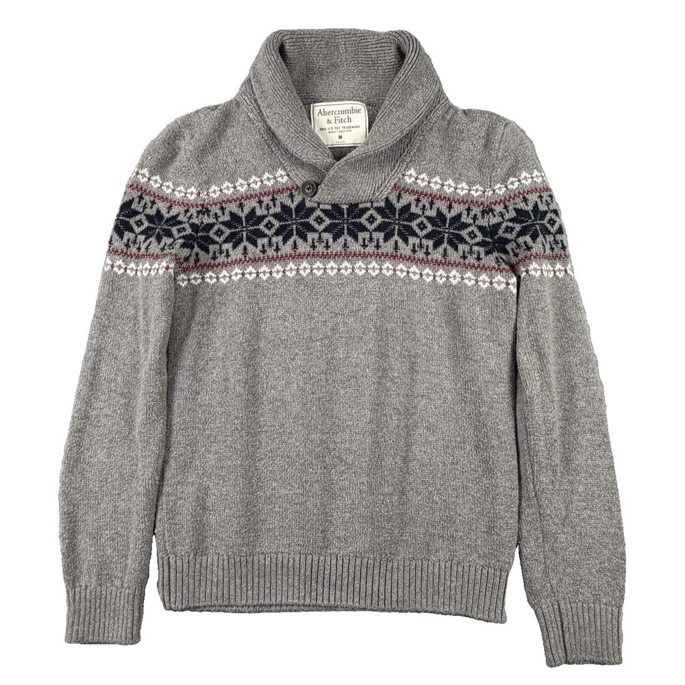 Abercrombie & Fitch Sweater Mens M Shawl Collar Fair Isle Nordic Ski Lodge Cabin